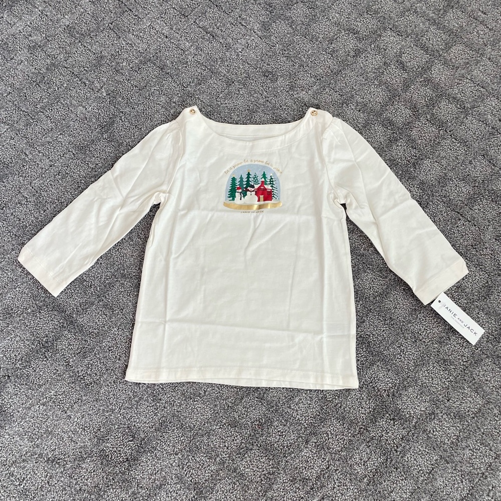 NWT Janie and Jack Cream Snow Globe Tee Shirt ⛄️